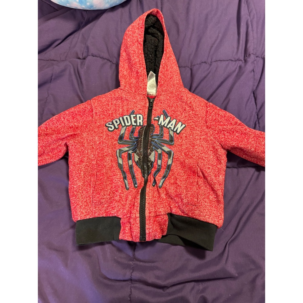 Marvel Spider-Man Kids Red Marl Sherpa Lined Zip Up Hoodie Jacket 3T SCAL01D